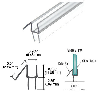 6mm Shower Screen PVC Door Bottom Strip Water Seal - Clear Bottom Wipe with Drip Rail