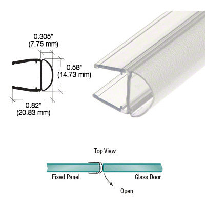 10mm Shower Screen PVC Strip Water Seal - Polycarbonate 'U' with Bulb Attachment